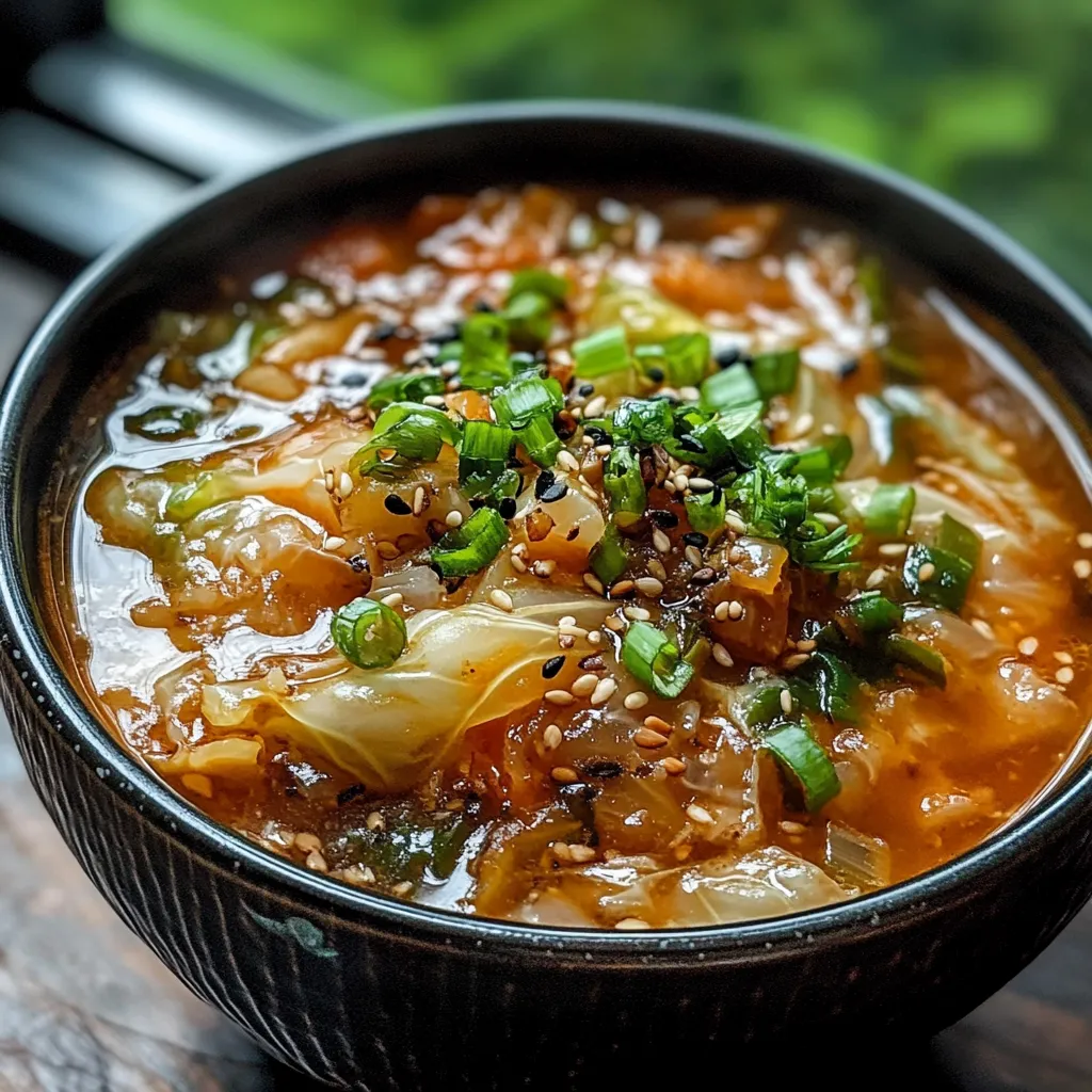 Bowls of cabbage fat-burning soup with fresh parsley garnish, served on a rustic wooden table.