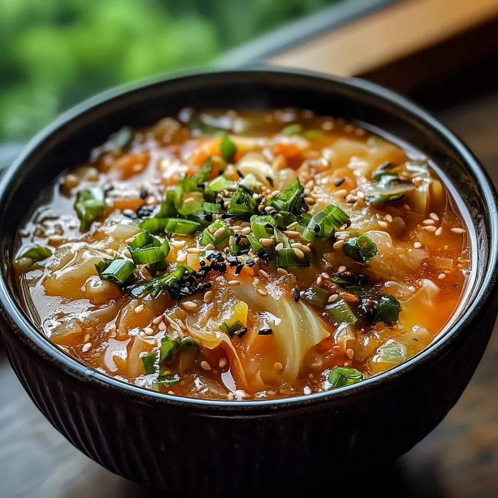 Bowls of cabbage fat-burning soup with fresh parsley garnish, served on a rustic wooden table.