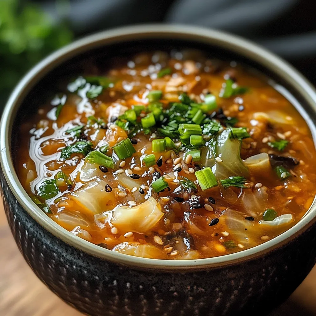 Bowls of cabbage fat-burning soup with fresh parsley garnish, served on a rustic wooden table.