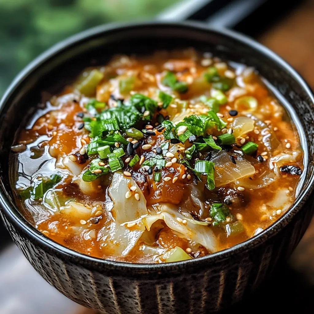 Bowls of cabbage fat-burning soup with fresh parsley garnish, served on a rustic wooden table.