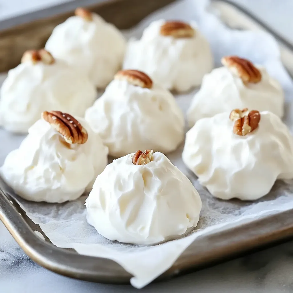 A plate of glossy, snowy-white Easy Divinity Candy pieces topped with chopped pecans, perfect for holiday gifting.