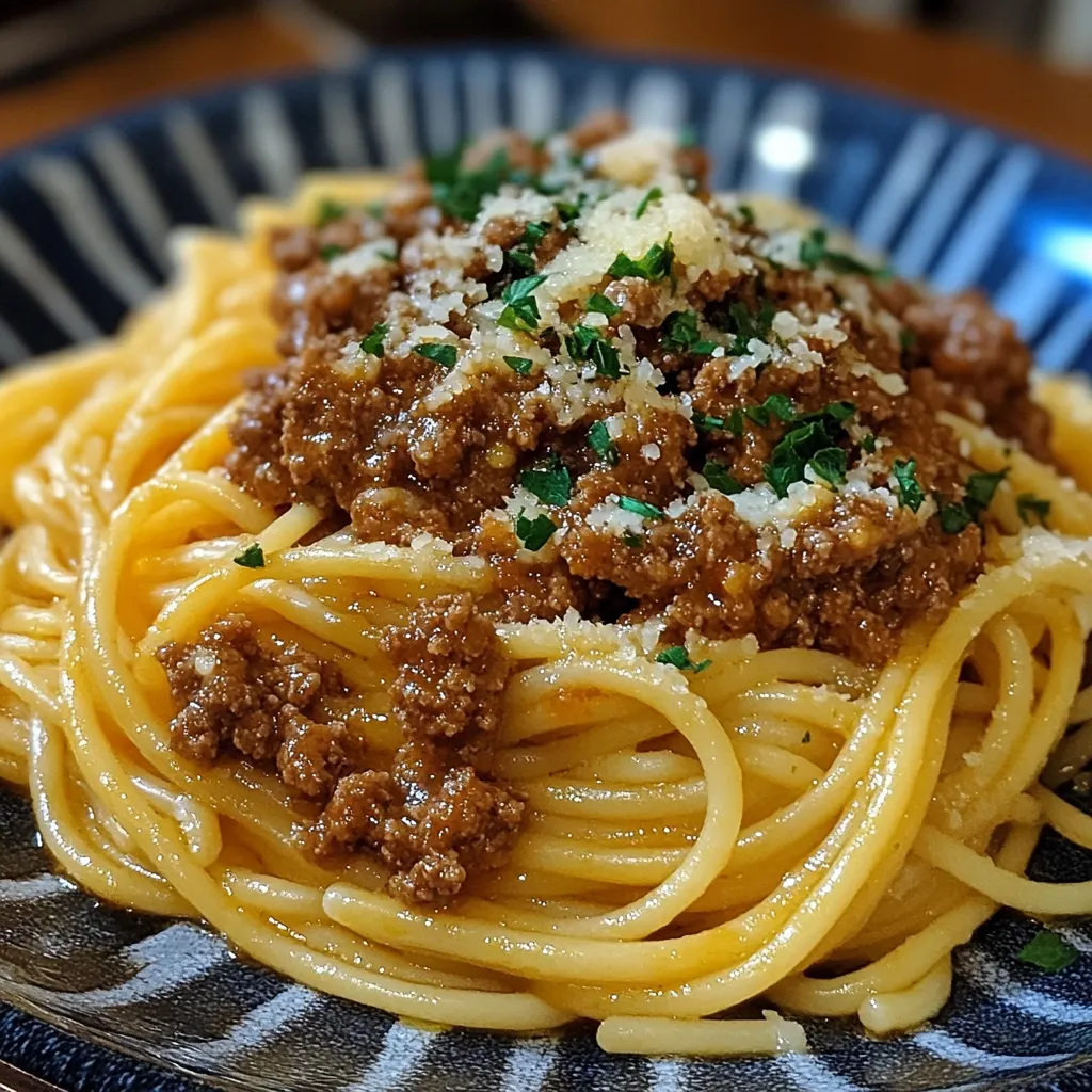 Garlic Butter Spaghetti with Hearty Beef Bolognese