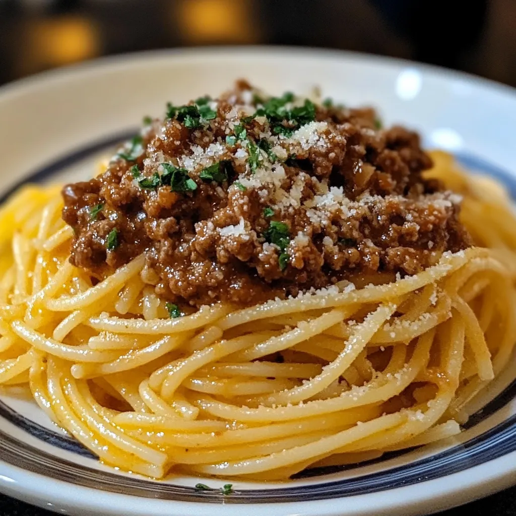 Garlic Butter Spaghetti with Hearty Beef Bolognese