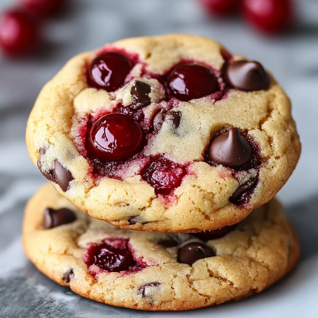 Maraschino Cherry Chocolate Chip Cookies on a cooling rack with vibrant pink hues and scattered chocolate chips.