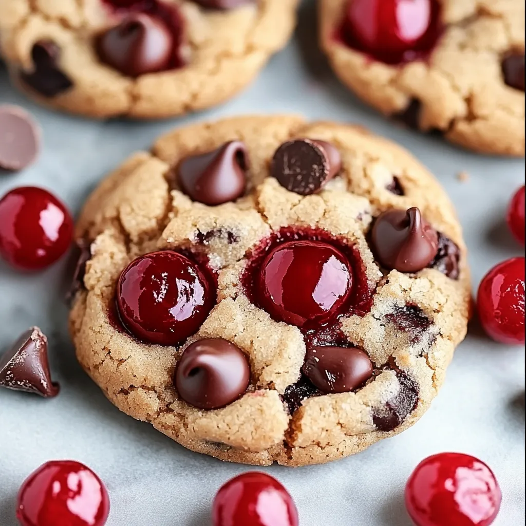 Maraschino Cherry Chocolate Chip Cookies on a cooling rack with vibrant pink hues and scattered chocolate chips.