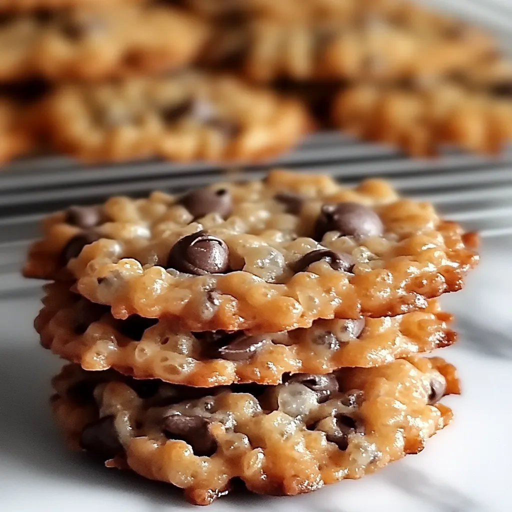 Chewy and crispy Rice Krispie Chocolate Chip Cookies stacked on a plate, showcasing their golden edges and gooey chocolate chips.