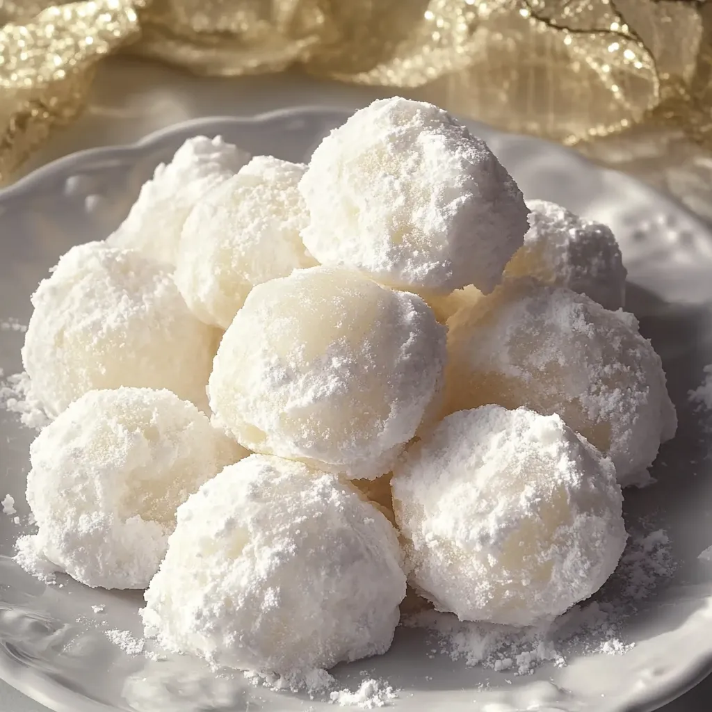 Sweetened Condensed Milk Snowballs coated in coconut on a tray.