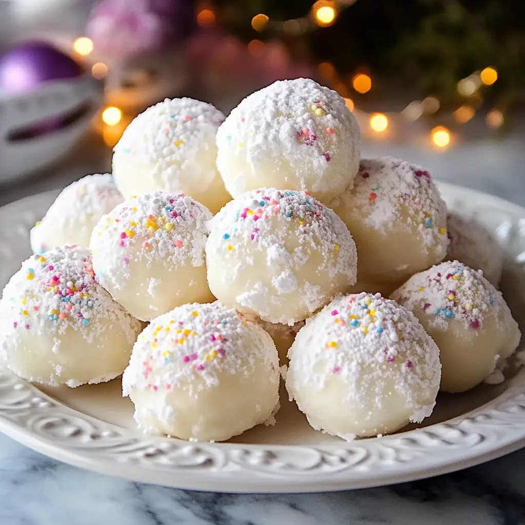 Sweetened Condensed Milk Snowballs coated in coconut on a tray.