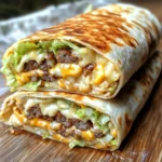 A delicious Big Mac Wrap sliced in half, showing layers of juicy beef, melted cheese, crisp lettuce, and tangy pickles wrapped in a soft tortilla.