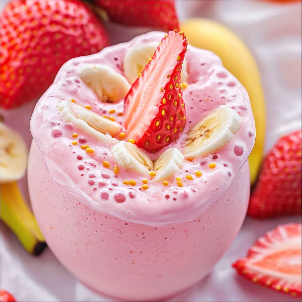 A refreshing fat-burning strawberry smoothie in a clear glass, garnished with a fresh strawberry and chia seeds.