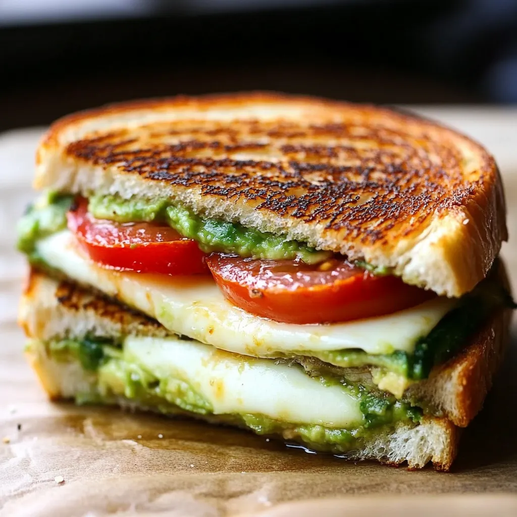 Crispy grilled cheese sandwich cut diagonally, served with a side of fresh greens.