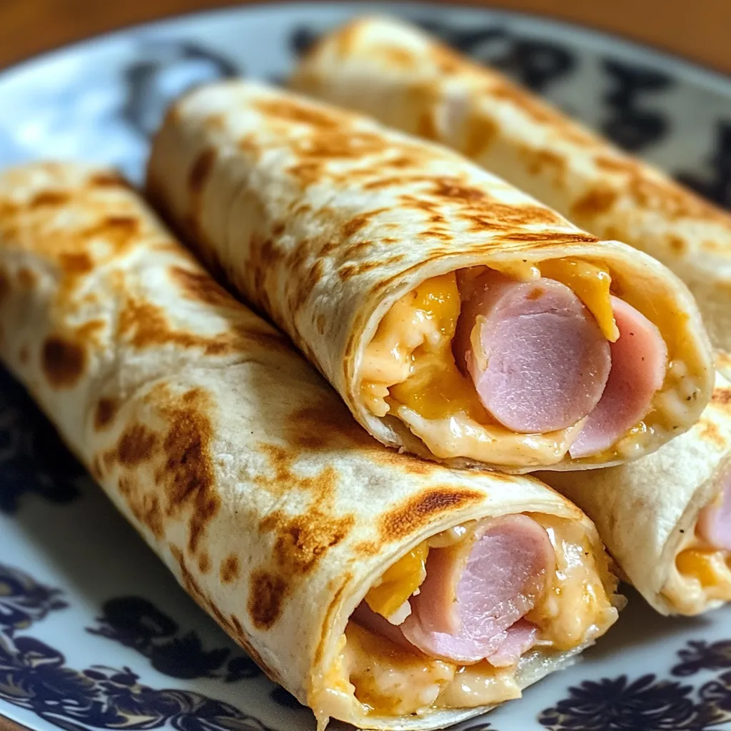 Crispy golden Air Fryer Hot Chicken Ham and Cheese Wraps served on a wooden board.