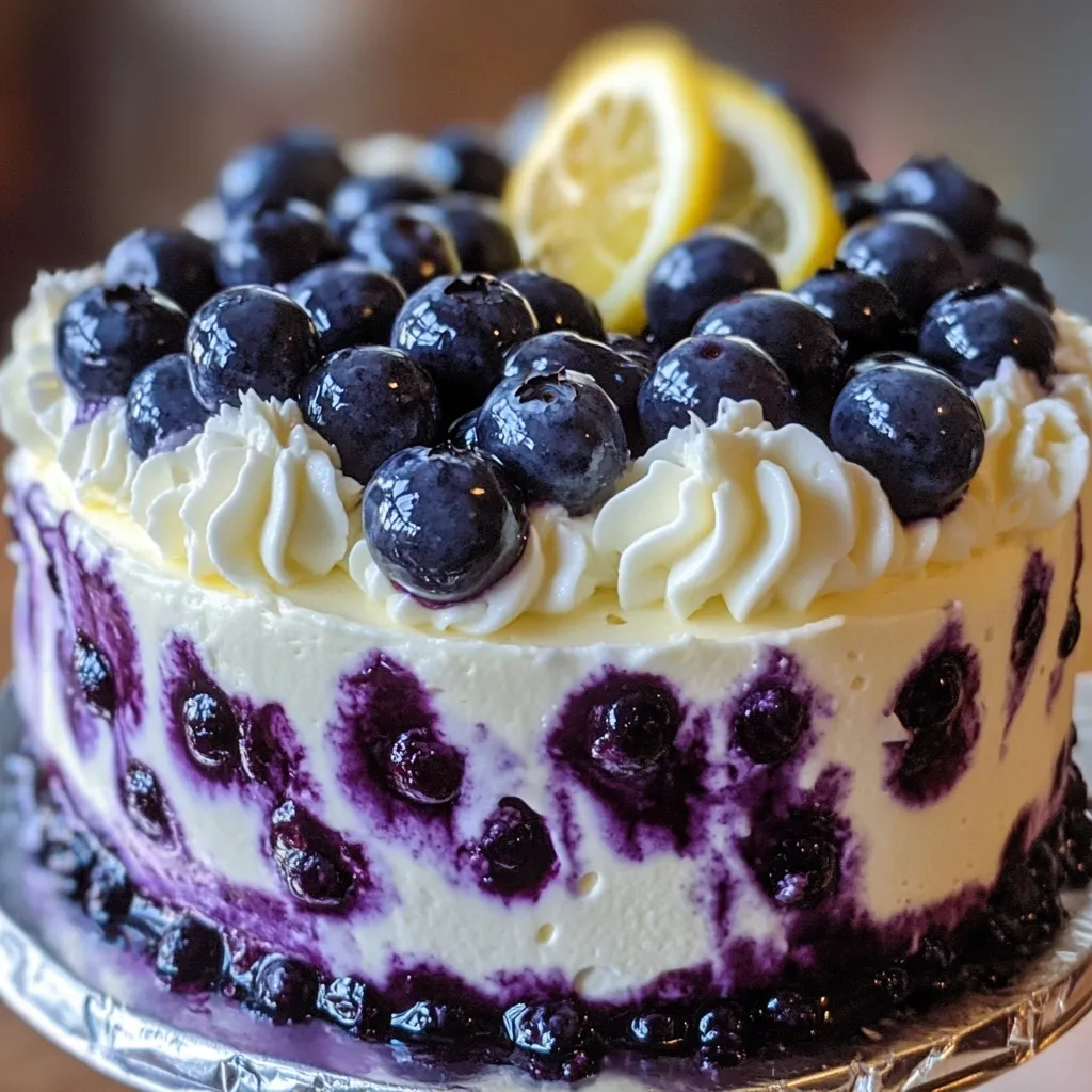 A slice of Nova Scotia Blueberry Cream Cake topped with fresh blueberries and whipped cream, served on a white plate.