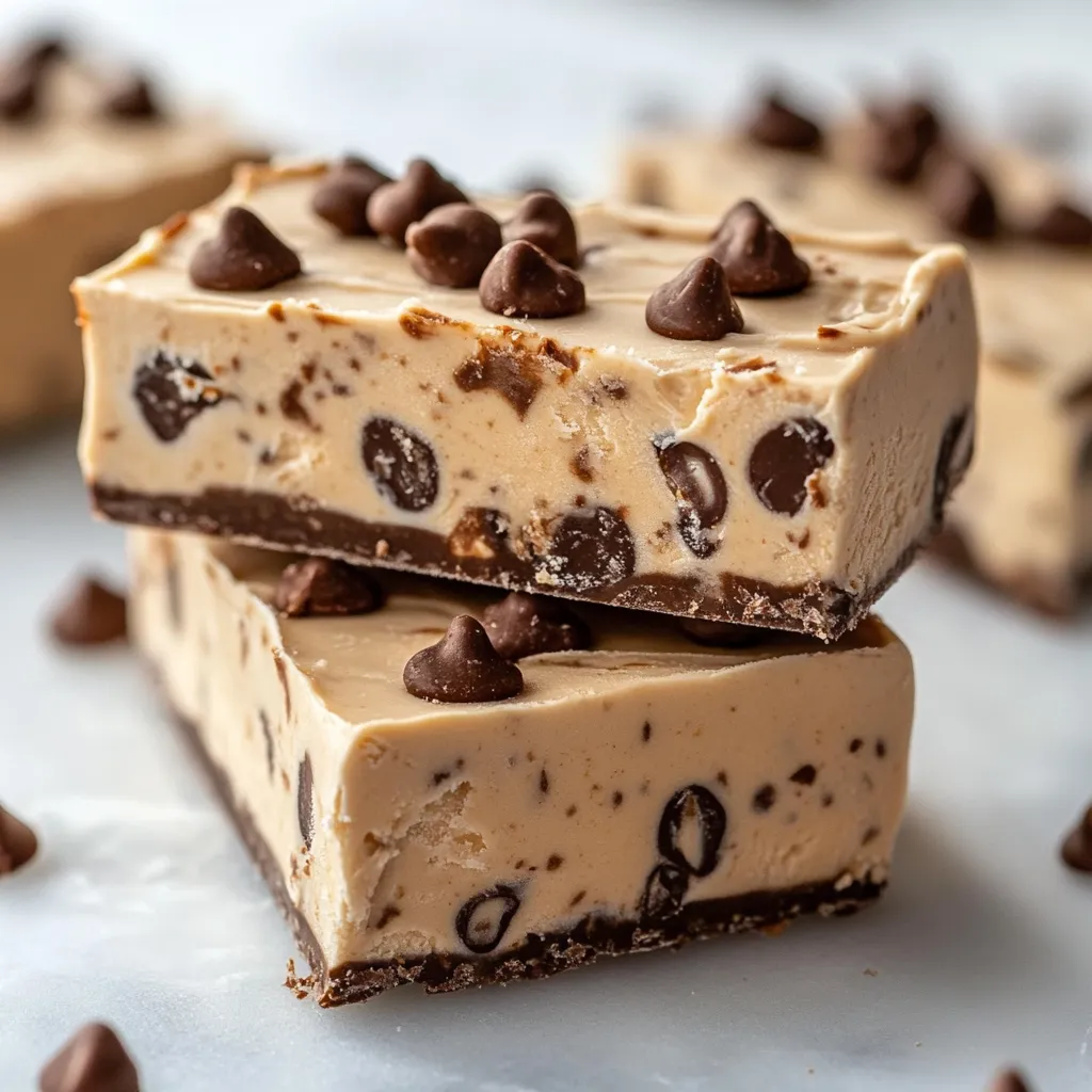 Peanut Butter Frozen Yogurt Bars topped with granola and chocolate chips, served on a wooden board.