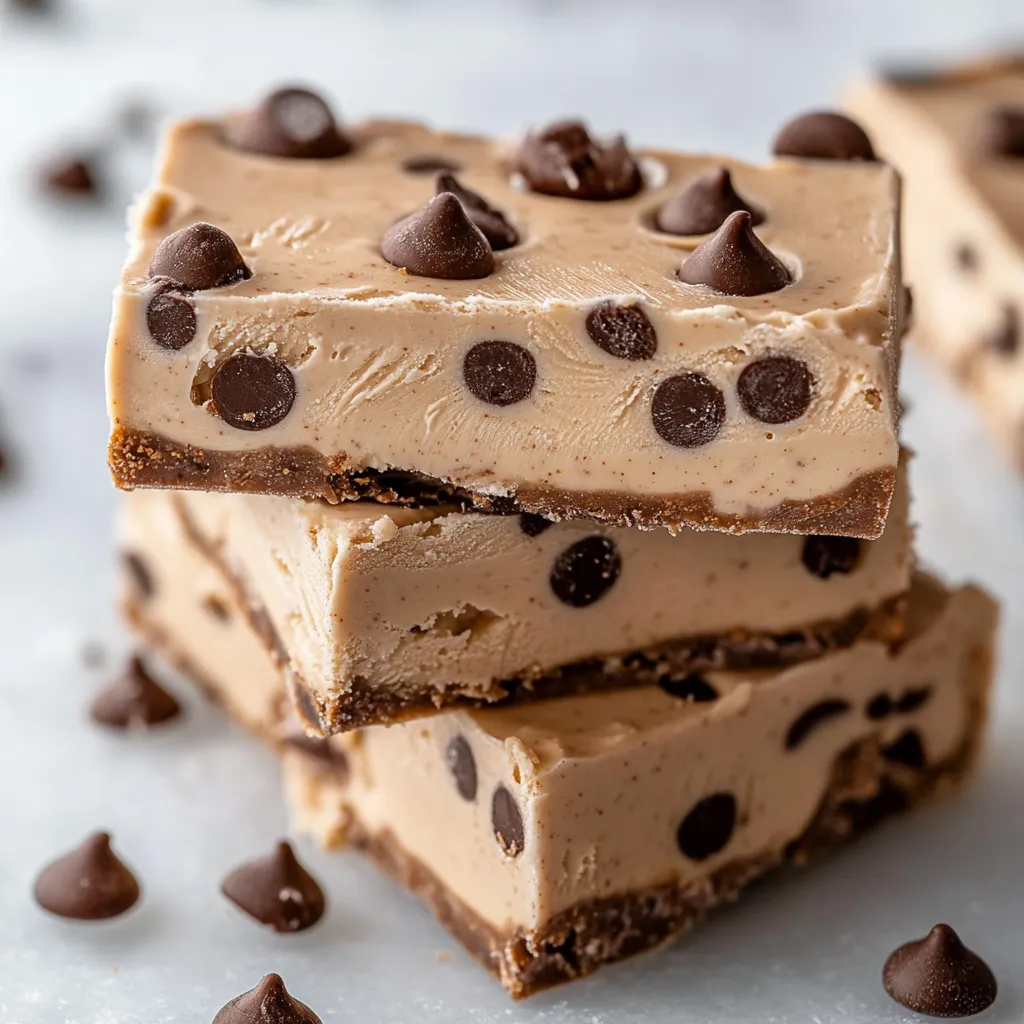 Peanut Butter Frozen Yogurt Bars topped with granola and chocolate chips, served on a wooden board.