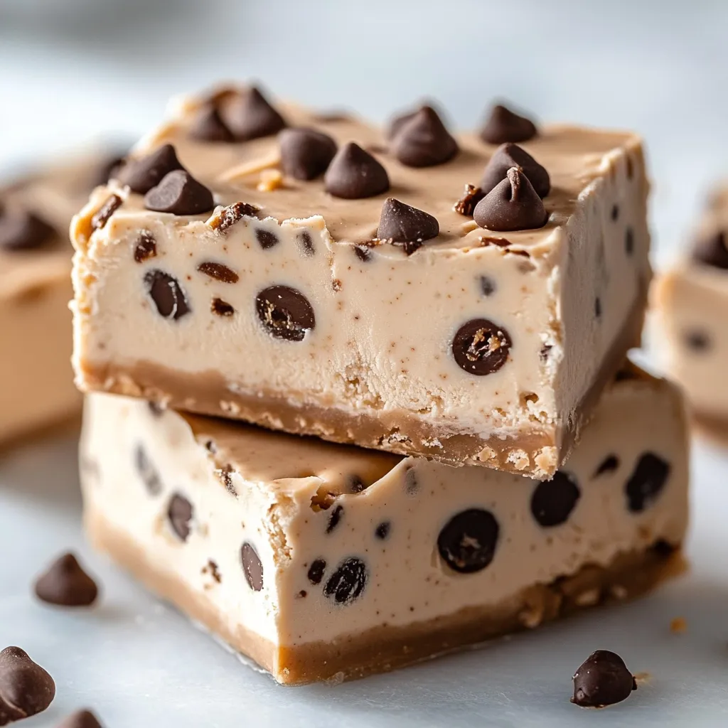 Peanut Butter Frozen Yogurt Bars topped with granola and chocolate chips, served on a wooden board.