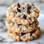 Freshly baked Rice Krispie Chocolate Chip Cookies cooling on a wire rack, showcasing their golden edges, chocolate chips, and crispy texture.