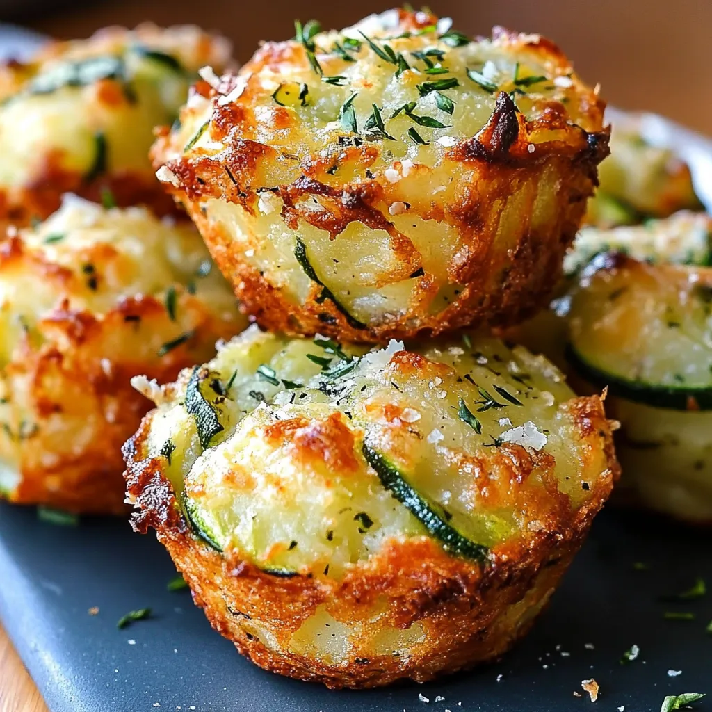 Golden-brown crispy Parmesan zucchini potato muffins in a muffin tin, with melted cheese and crunchy edges.