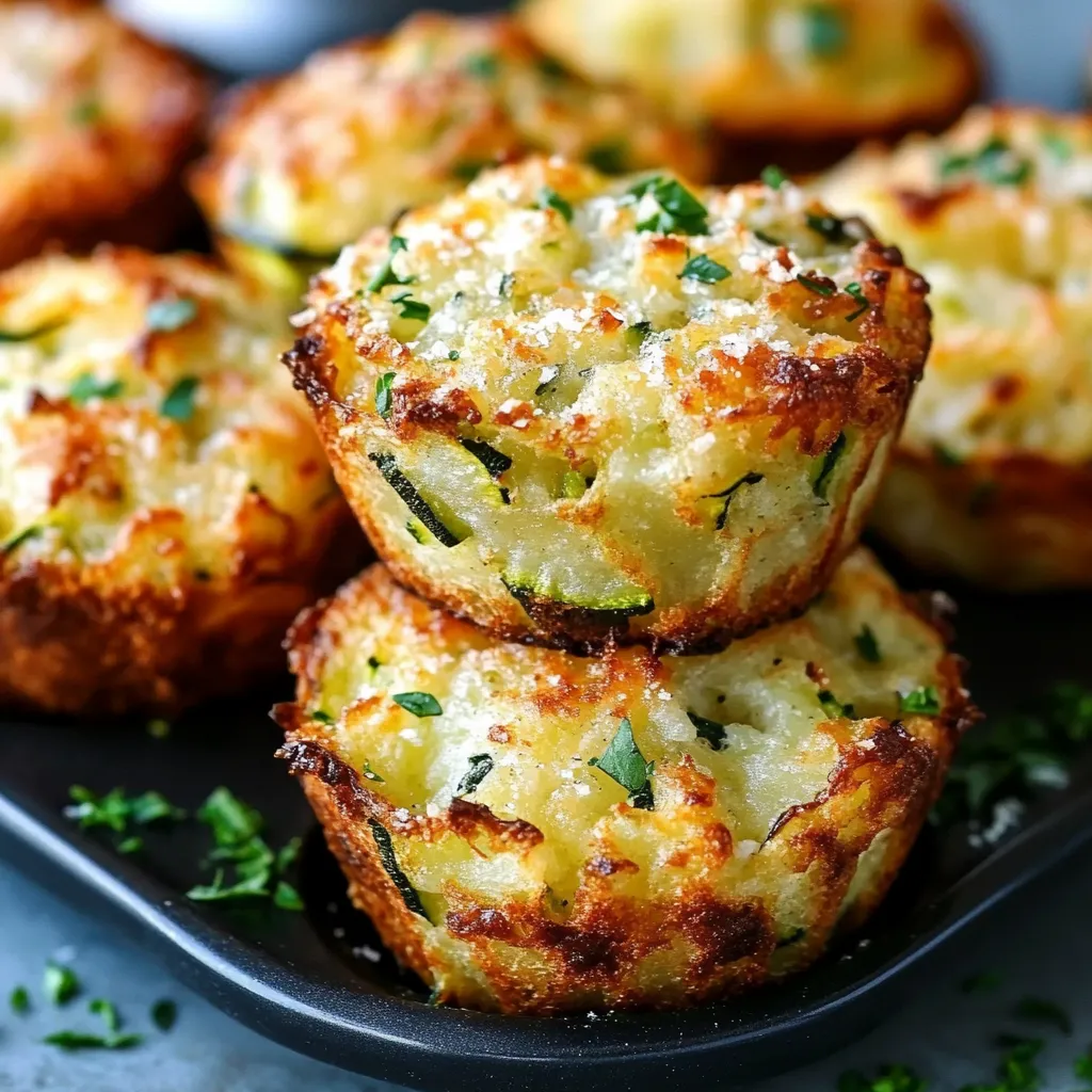 Golden-brown crispy Parmesan zucchini potato muffins in a muffin tin, with melted cheese and crunchy edges.