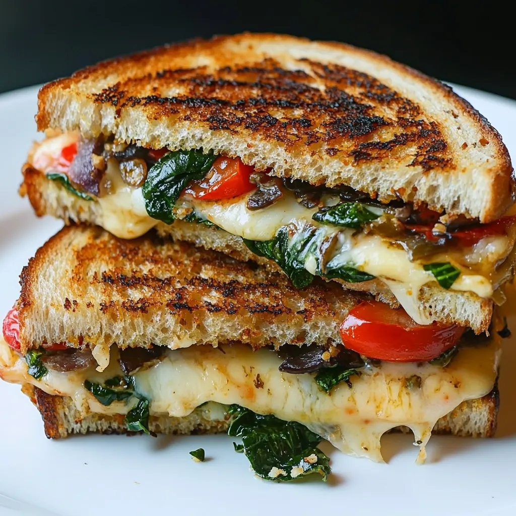 Mediterranean Grilled Cheese Sandwich with golden crispy bread and gooey melted cheese, served with a side salad.