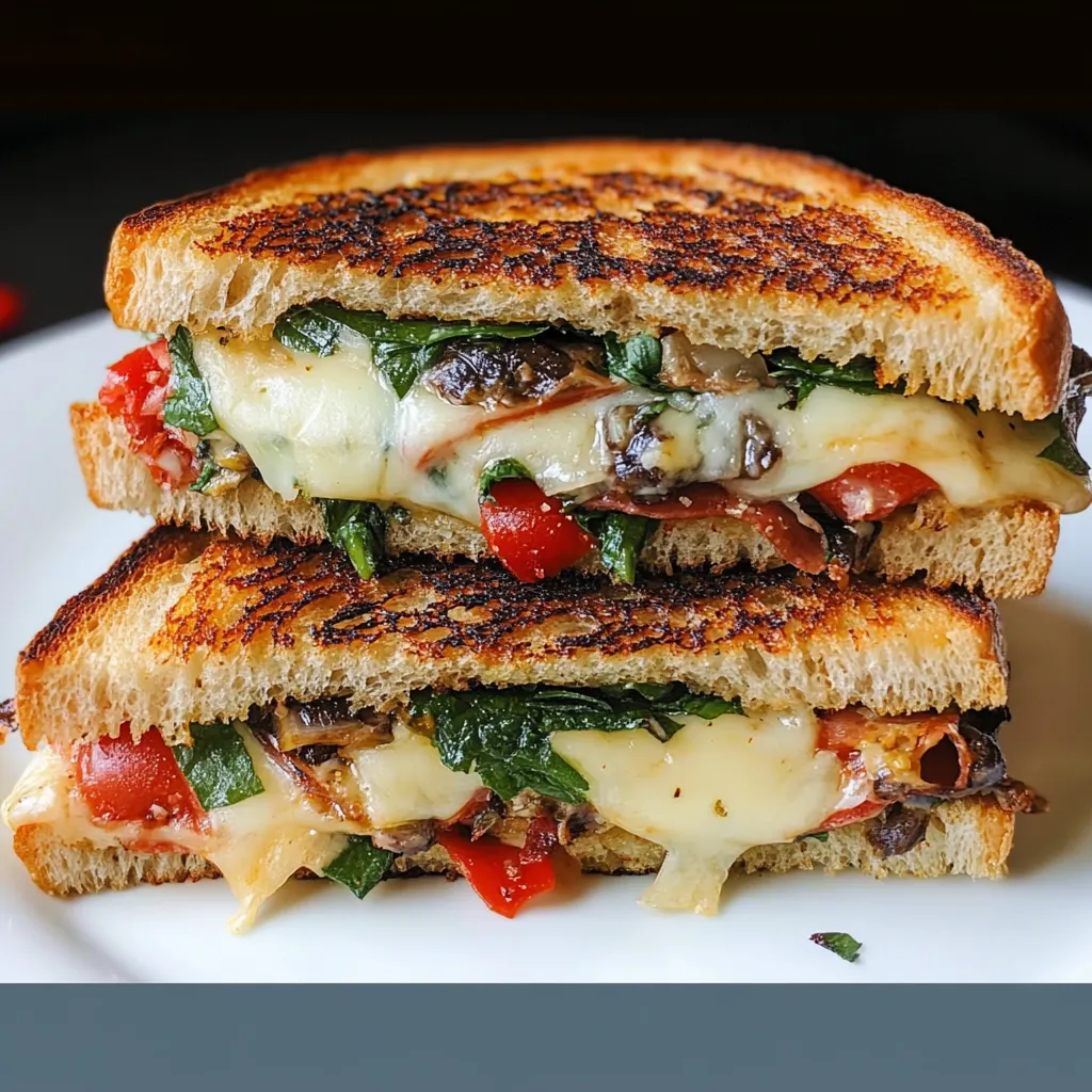 Mediterranean Grilled Cheese Sandwich with golden crispy bread and gooey melted cheese, served with a side salad.