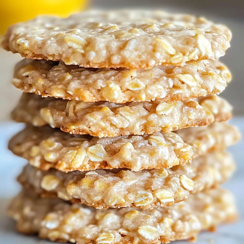 Soft, chewy no-bake lemon oatmeal cookies on a white plate
