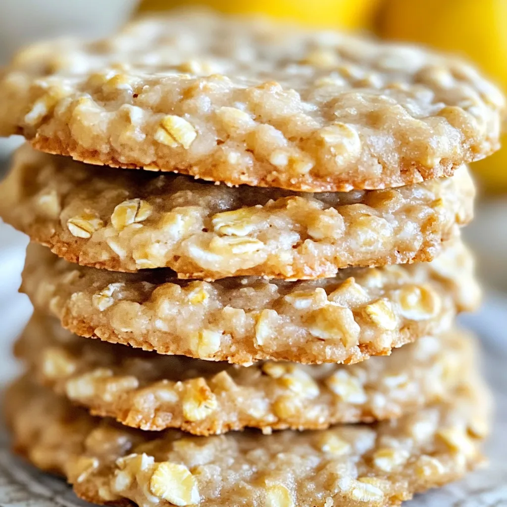 Soft, chewy no-bake lemon oatmeal cookies on a white plate
