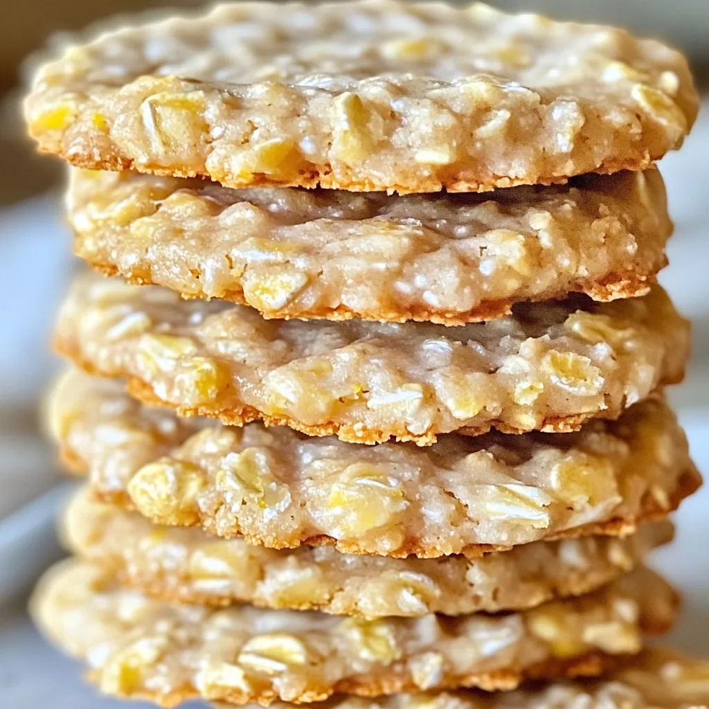 Soft, chewy no-bake lemon oatmeal cookies on a white plate
