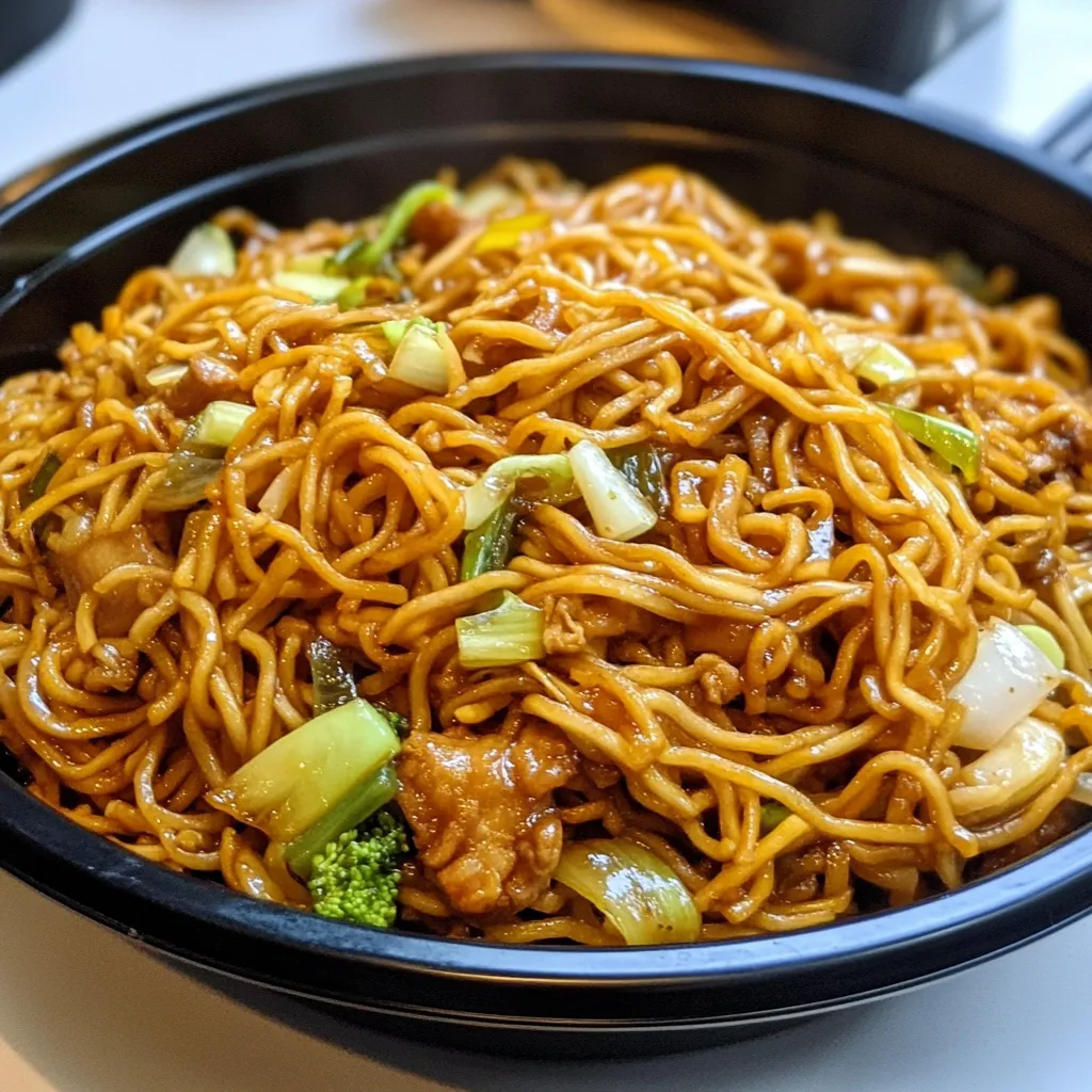 A plate of homemade Panda Express-style chow mein with fresh vegetables and green onions on top.