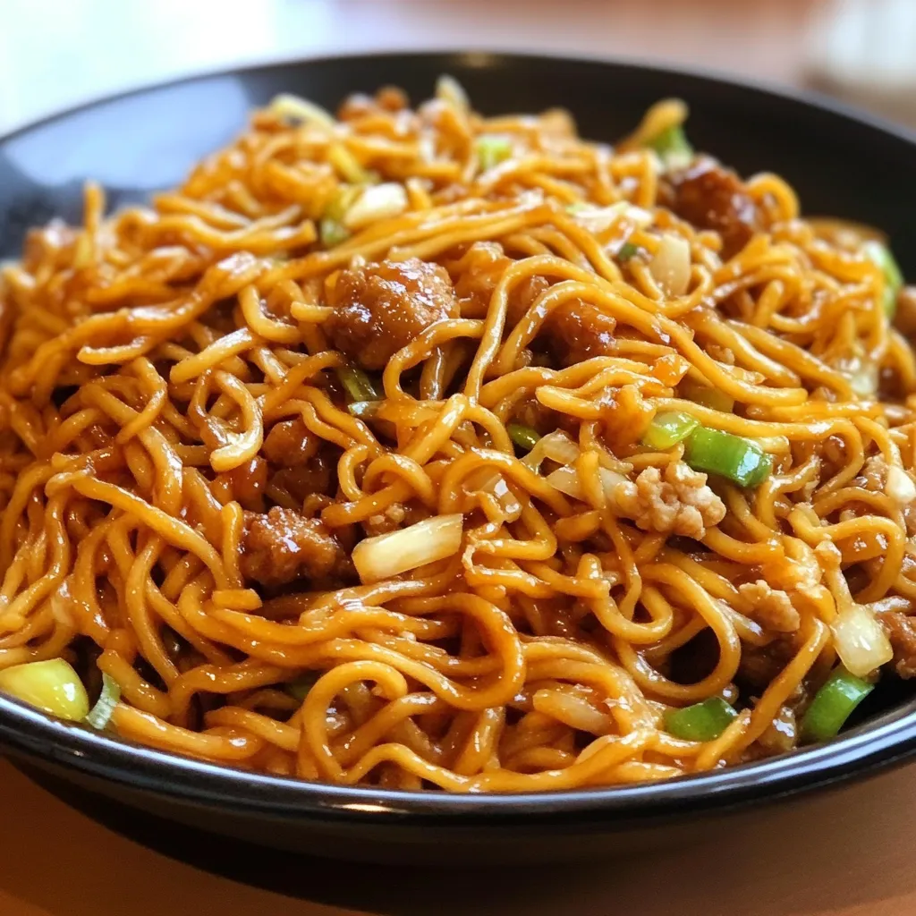 A plate of homemade Panda Express-style chow mein with fresh vegetables and green onions on top.