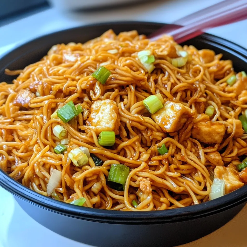 A plate of homemade Panda Express-style chow mein with fresh vegetables and green onions on top.