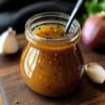 Homemade Subway-style sweet onion sauce in a glass jar, ready to drizzle over sandwiches and wraps.