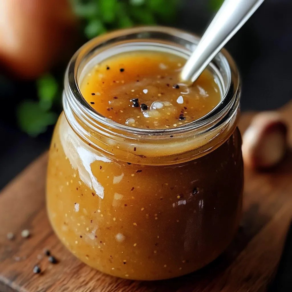 Homemade Subway-style sweet onion sauce in a glass jar, ready to drizzle over sandwiches and wraps.