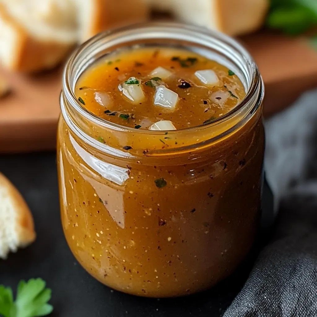 Homemade Subway-style sweet onion sauce in a glass jar, ready to drizzle over sandwiches and wraps.