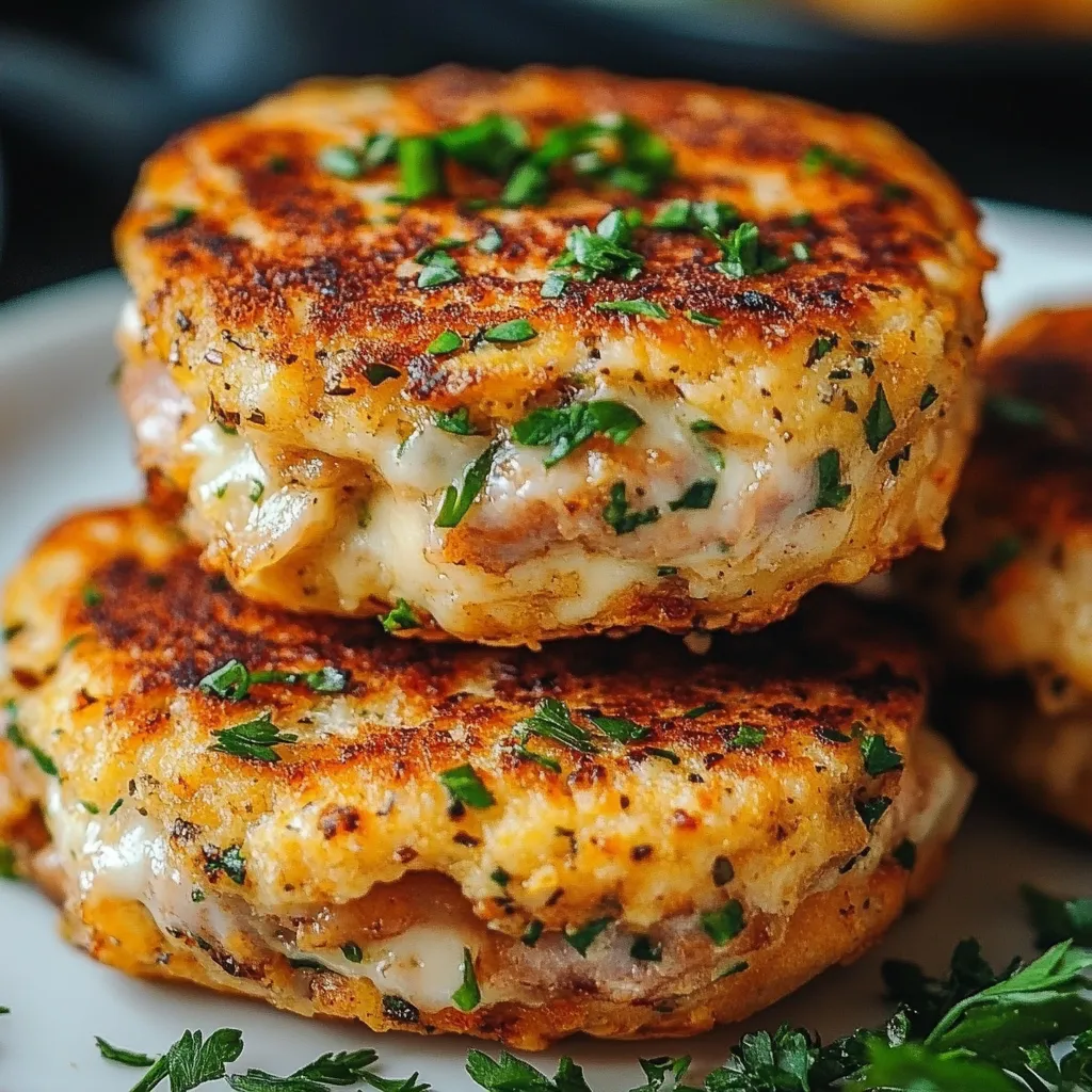 Crispy golden Tuna Melt Patties served on a plate with a side of salad.