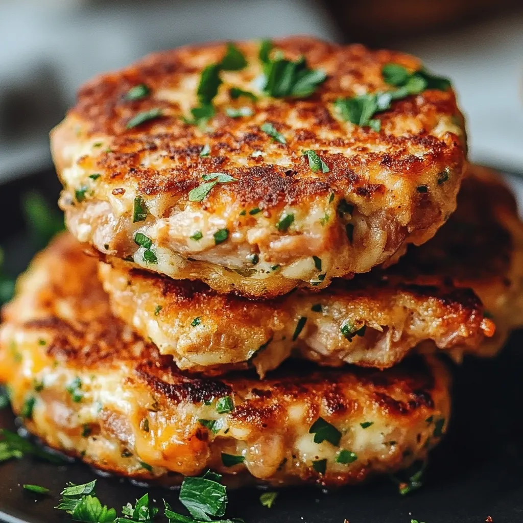 Crispy golden Tuna Melt Patties served on a plate with a side of salad.