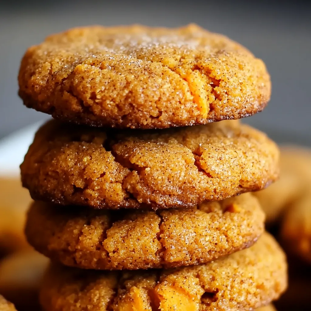 Soft and chewy cinnamon sweet potato breakfast cookies stacked on a plate