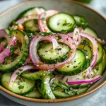 Sliced cucumbers and onions in a glass jar with brine and dill