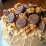 Creamy Reese’s Peanut Butter Fluff dessert topped with chopped Reese’s cups and served with pretzels.