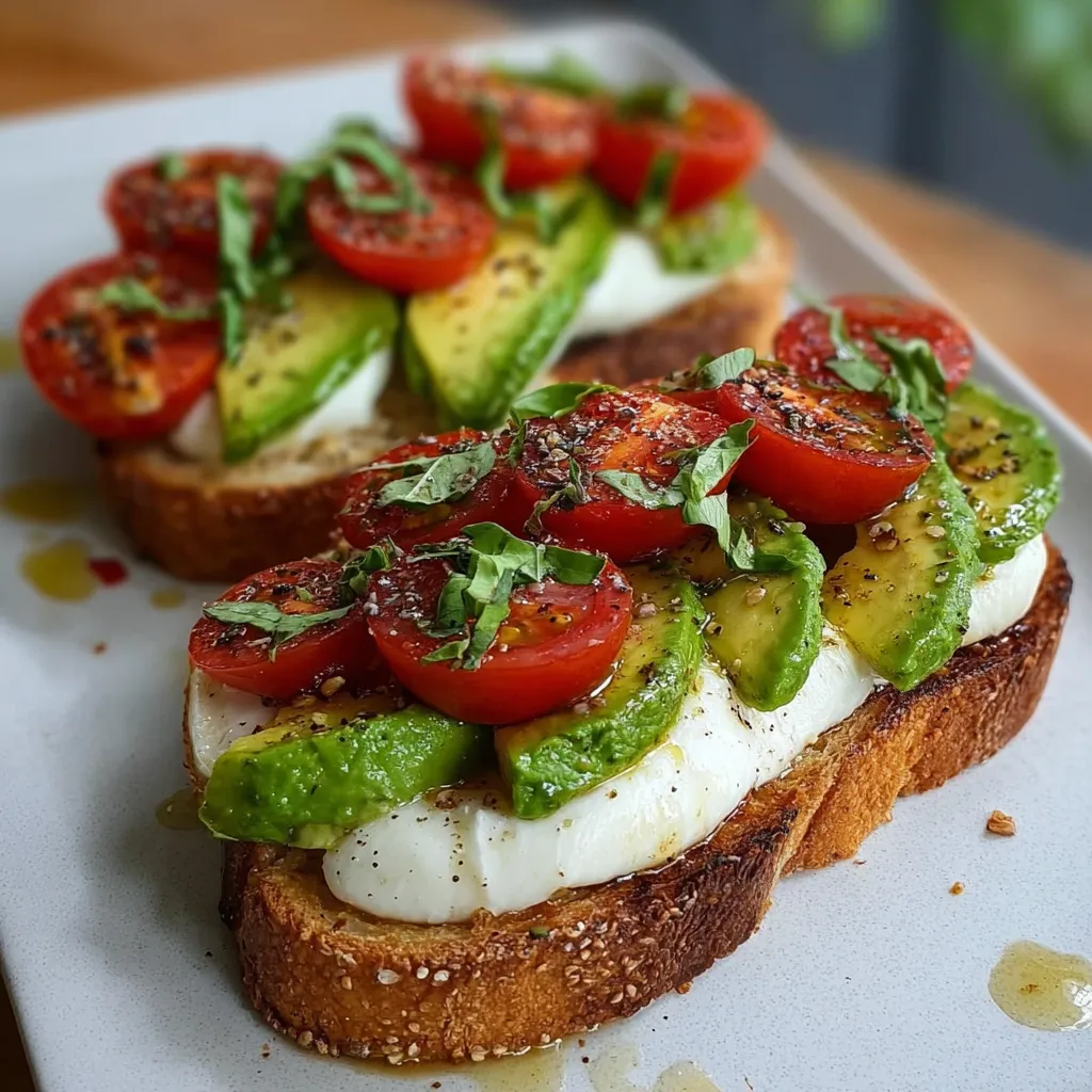 Caprese avocado toast, avocado tomato mozzarella toast, Caprese toast with avocado