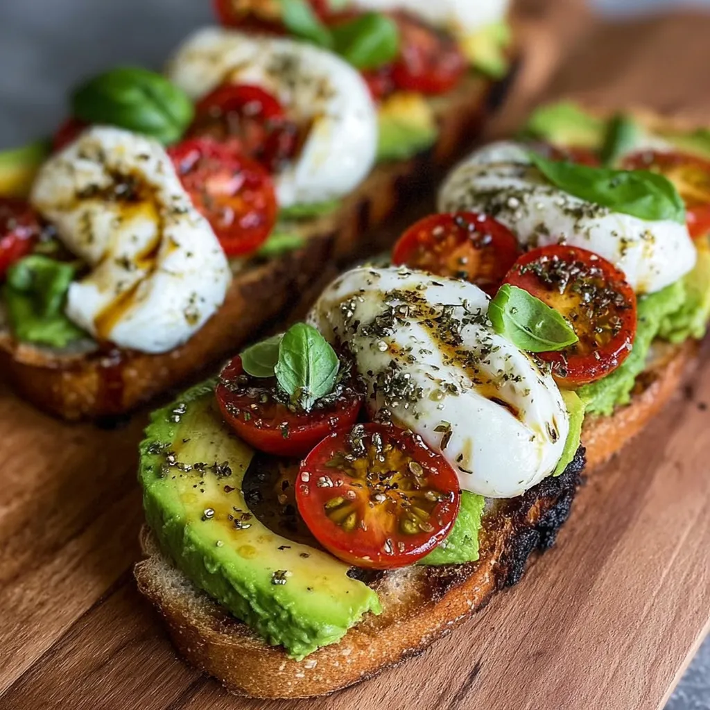 Caprese avocado toast, avocado tomato mozzarella toast, Caprese toast with avocado