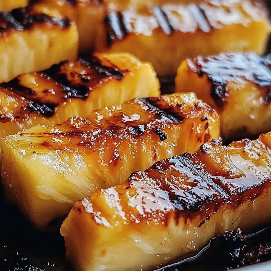 Grilled pineapple slices with caramelized brown sugar glaze on a BBQ grill