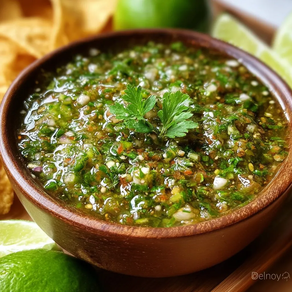 A vibrant green bowl of cilantro-lime jalapeño salsa surrounded by tortilla chips.