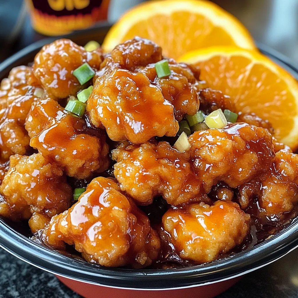 Crispy homemade orange chicken glazed in a sticky orange sauce, served over white rice