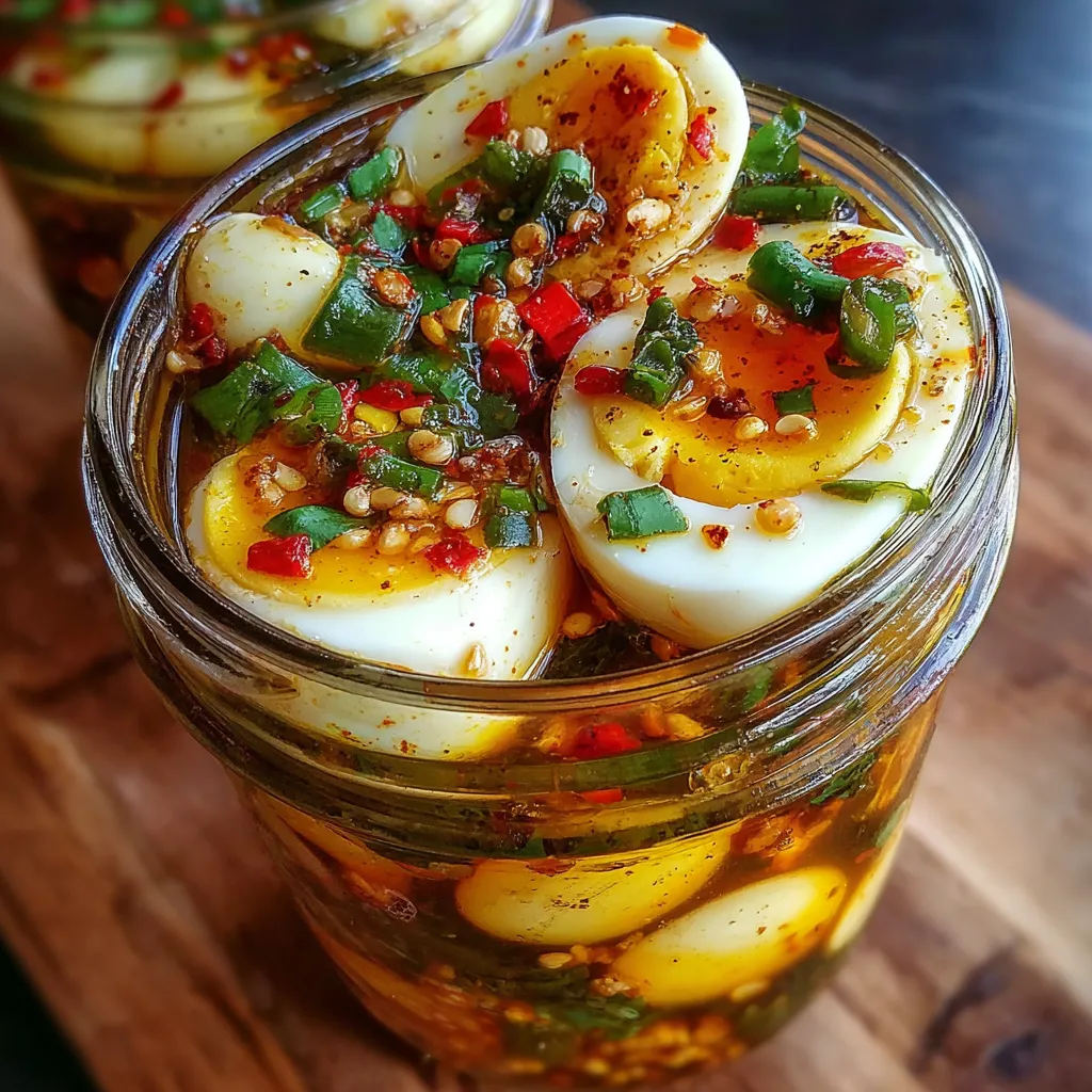 spicy pickled eggs, garlic pickled eggs, jalapeño pickled eggs, homemade pickled eggs, vinegar eggs