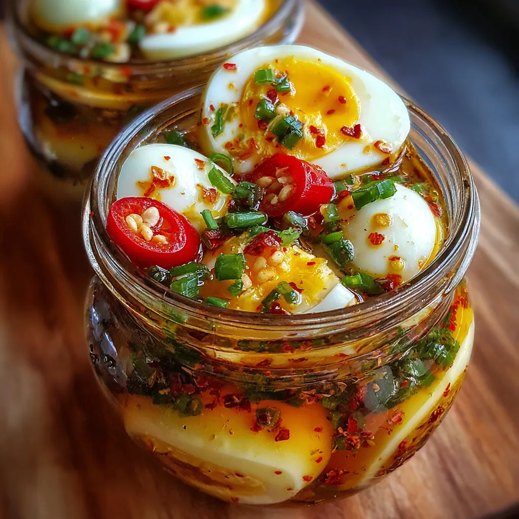 spicy pickled eggs, garlic pickled eggs, jalapeño pickled eggs, homemade pickled eggs, vinegar eggs