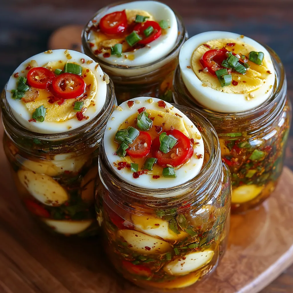 spicy pickled eggs, garlic pickled eggs, jalapeño pickled eggs, homemade pickled eggs, vinegar eggs