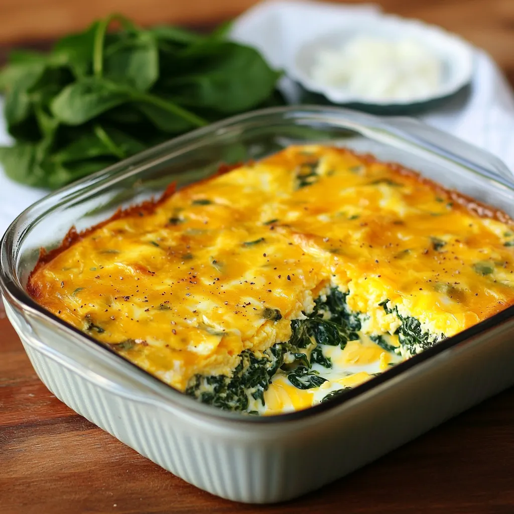 Baked spinach, egg, and cheese casserole fresh out of the oven