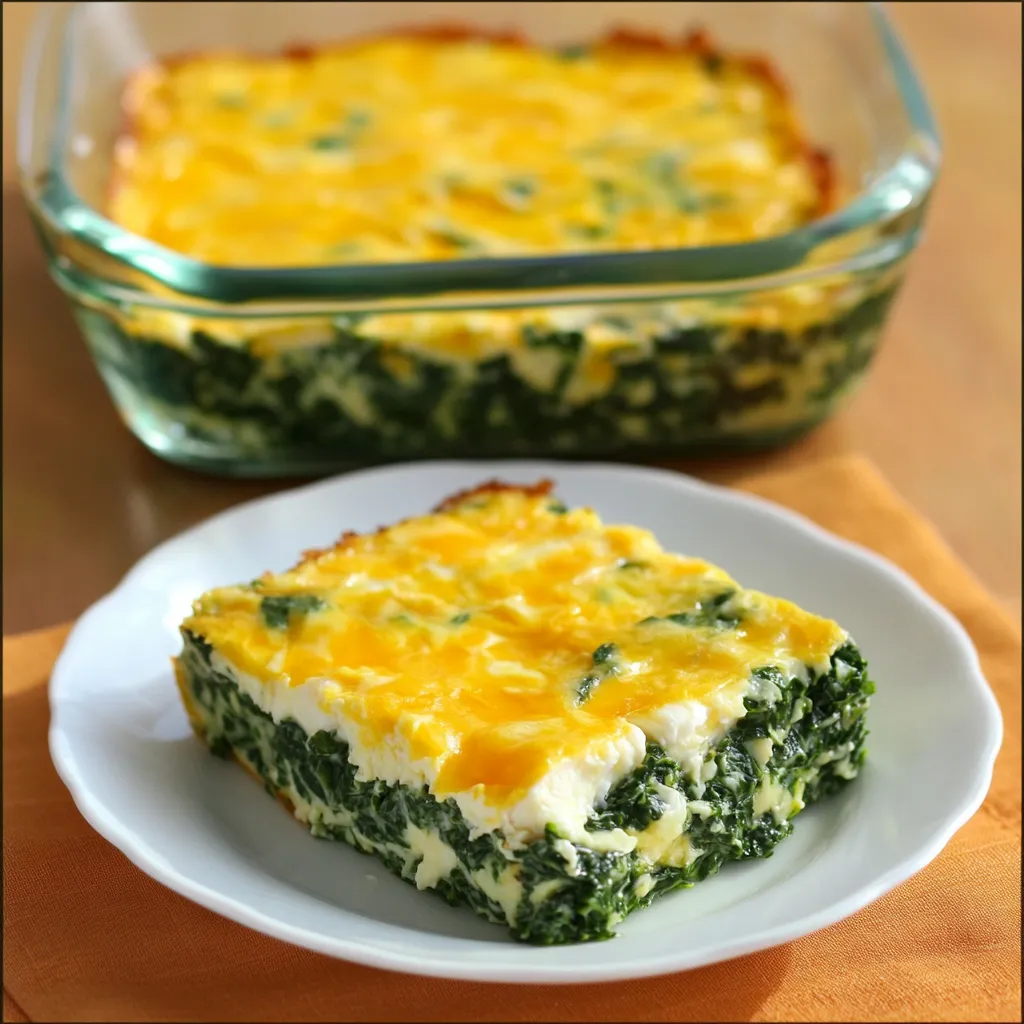 Baked spinach, egg, and cheese casserole fresh out of the oven