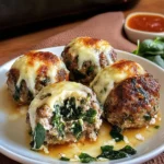 Mozzarella-stuffed spinach garlic meatballs served with marinara sauce